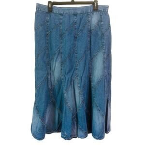 Studio West Apparel Denim Patchwork Semi Elastic Waist Maxi Skirt Size XL